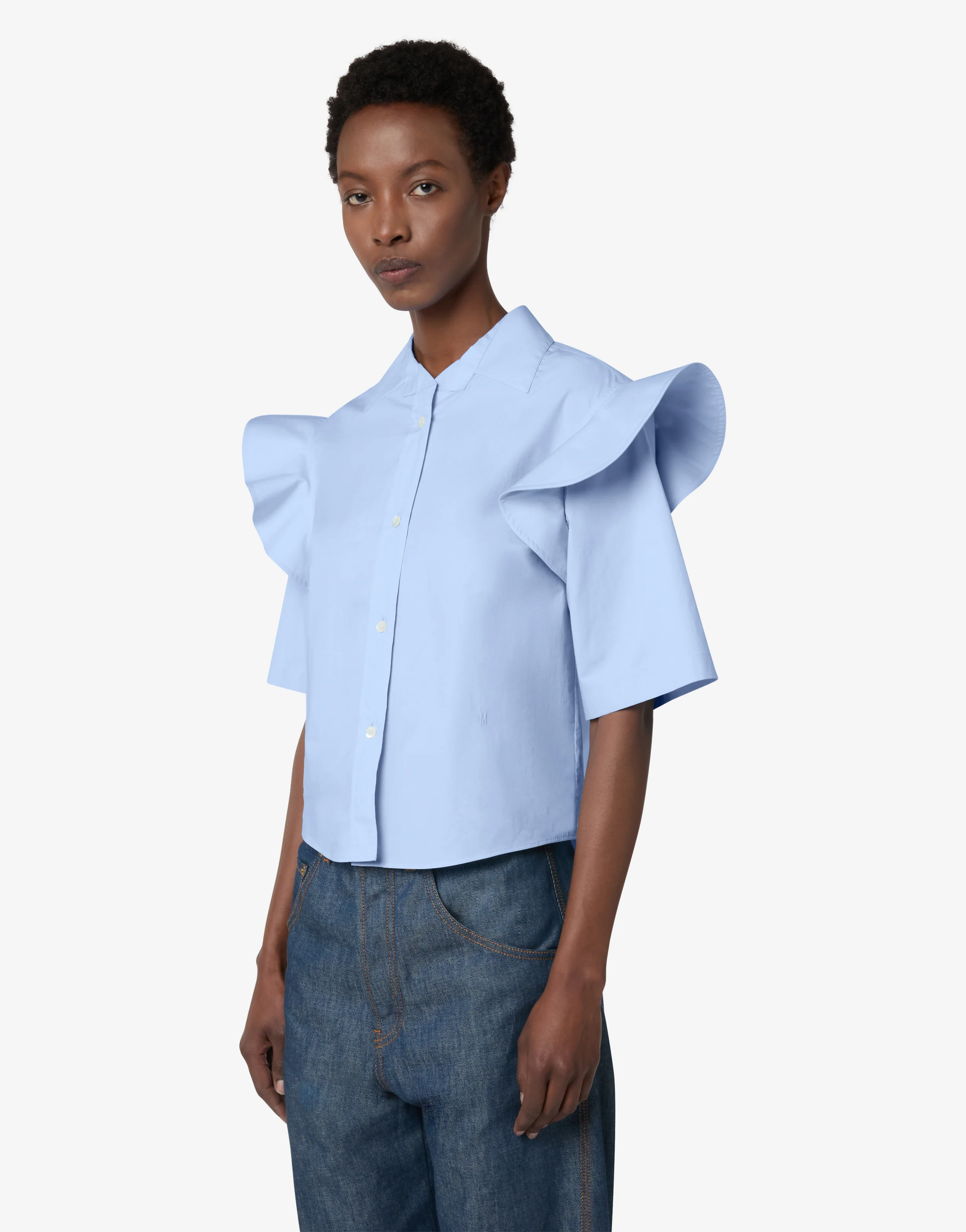Cotton poplin shirt with ruffles