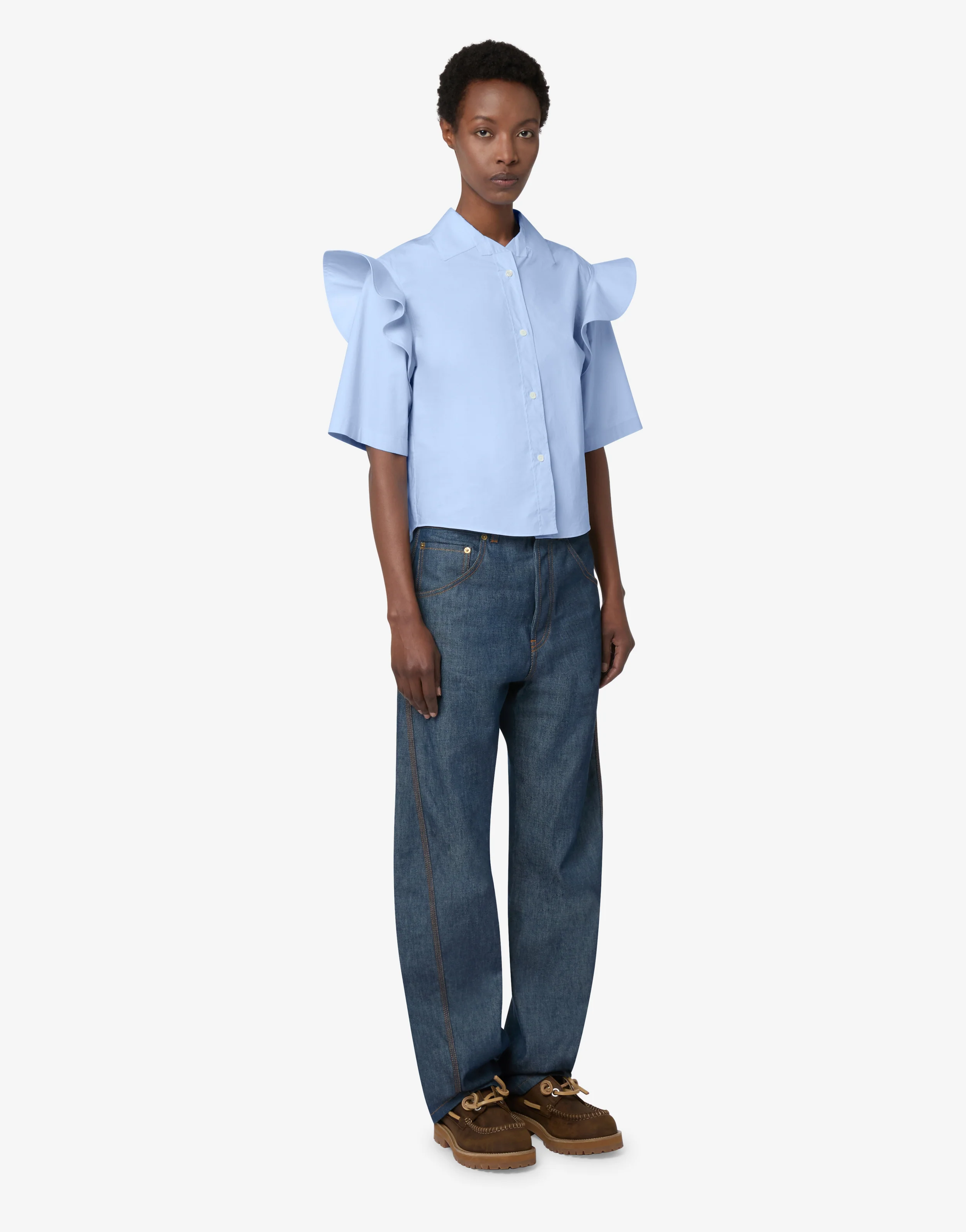 Cotton poplin shirt with ruffles - Image 4