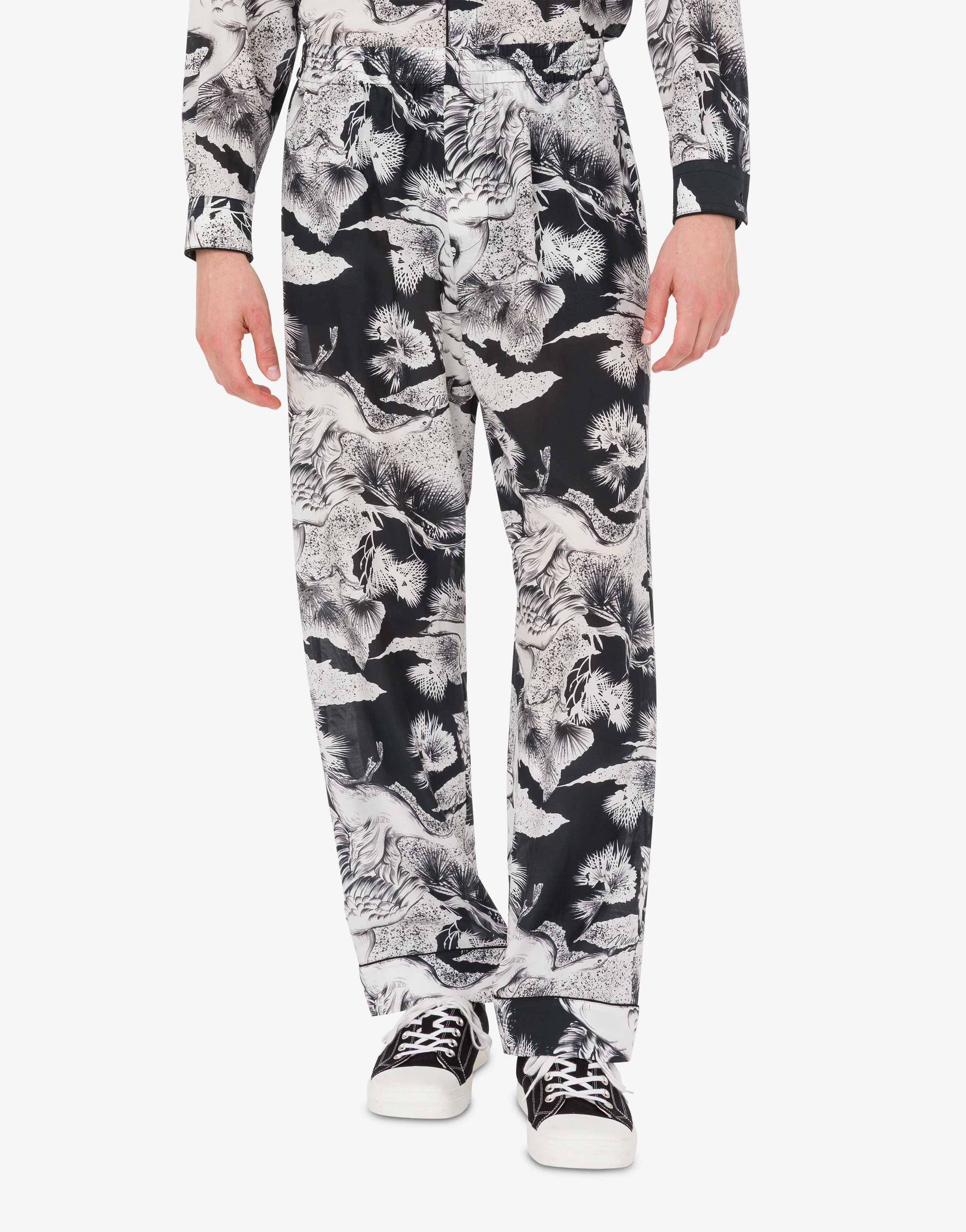 Lightweight cotton poplin pants with goose print - Image 2