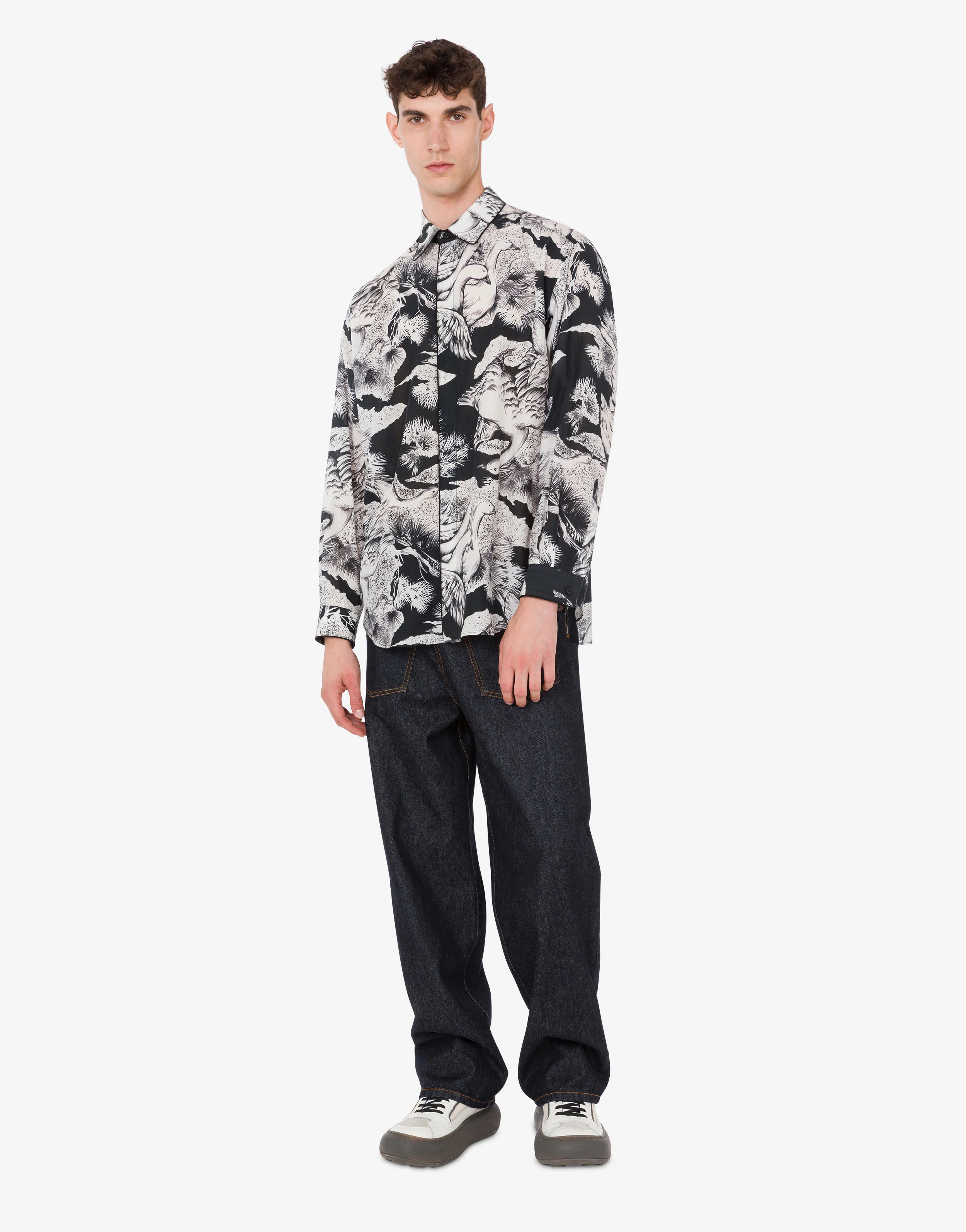 Lightweight cotton poplin shirt with goose print - Image 2