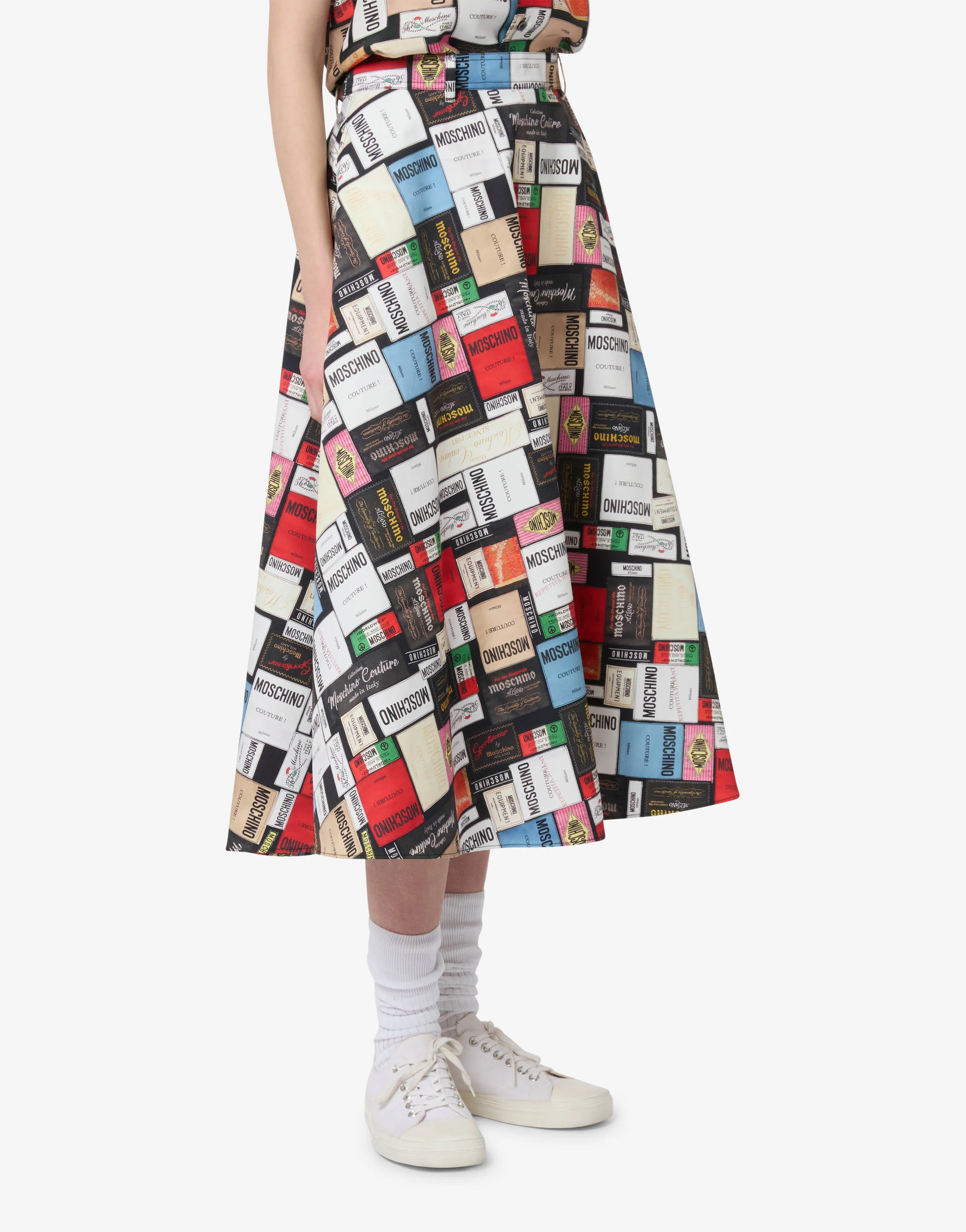 Printed cotton gabardine skirt