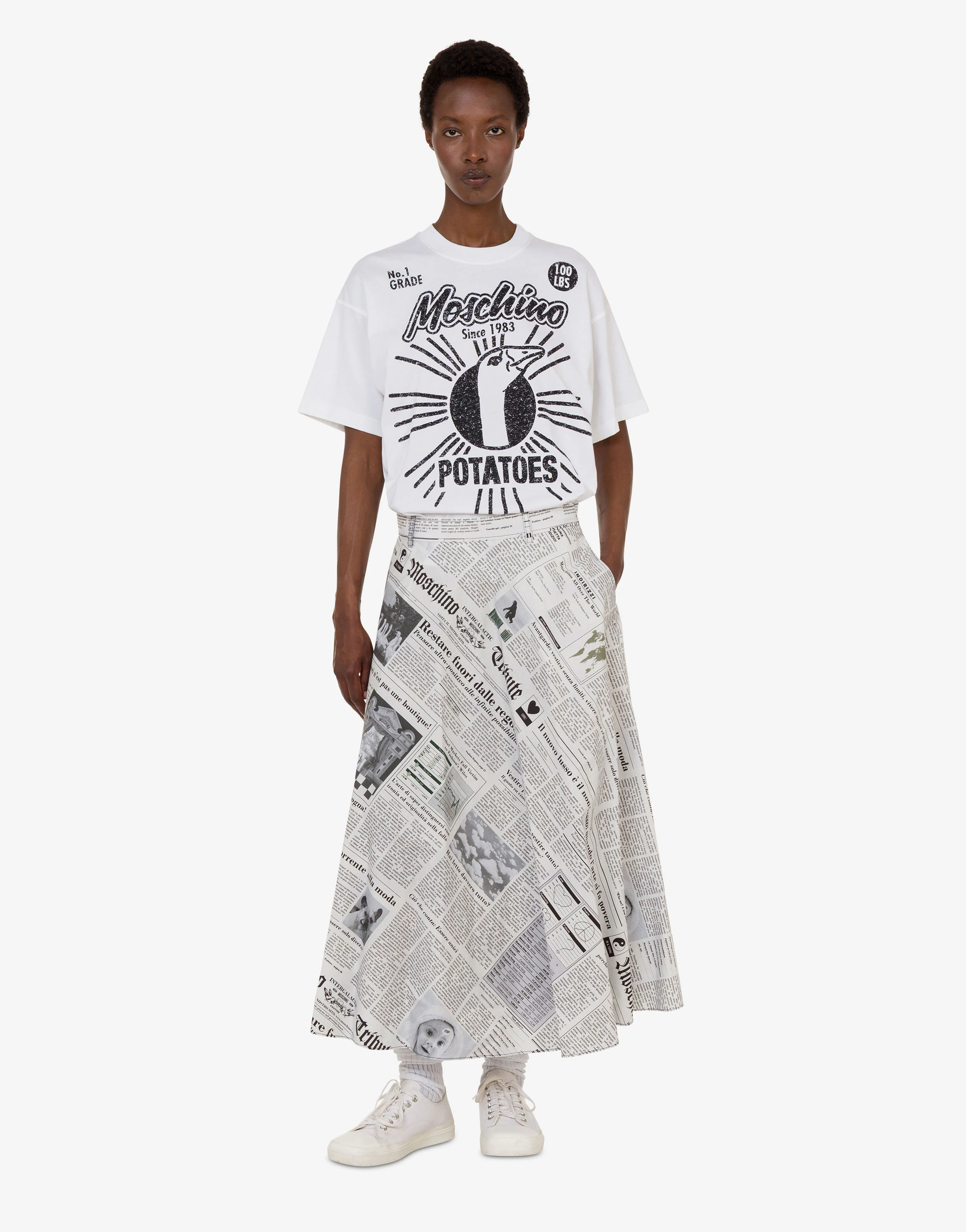 Printed cotton poplin skirt