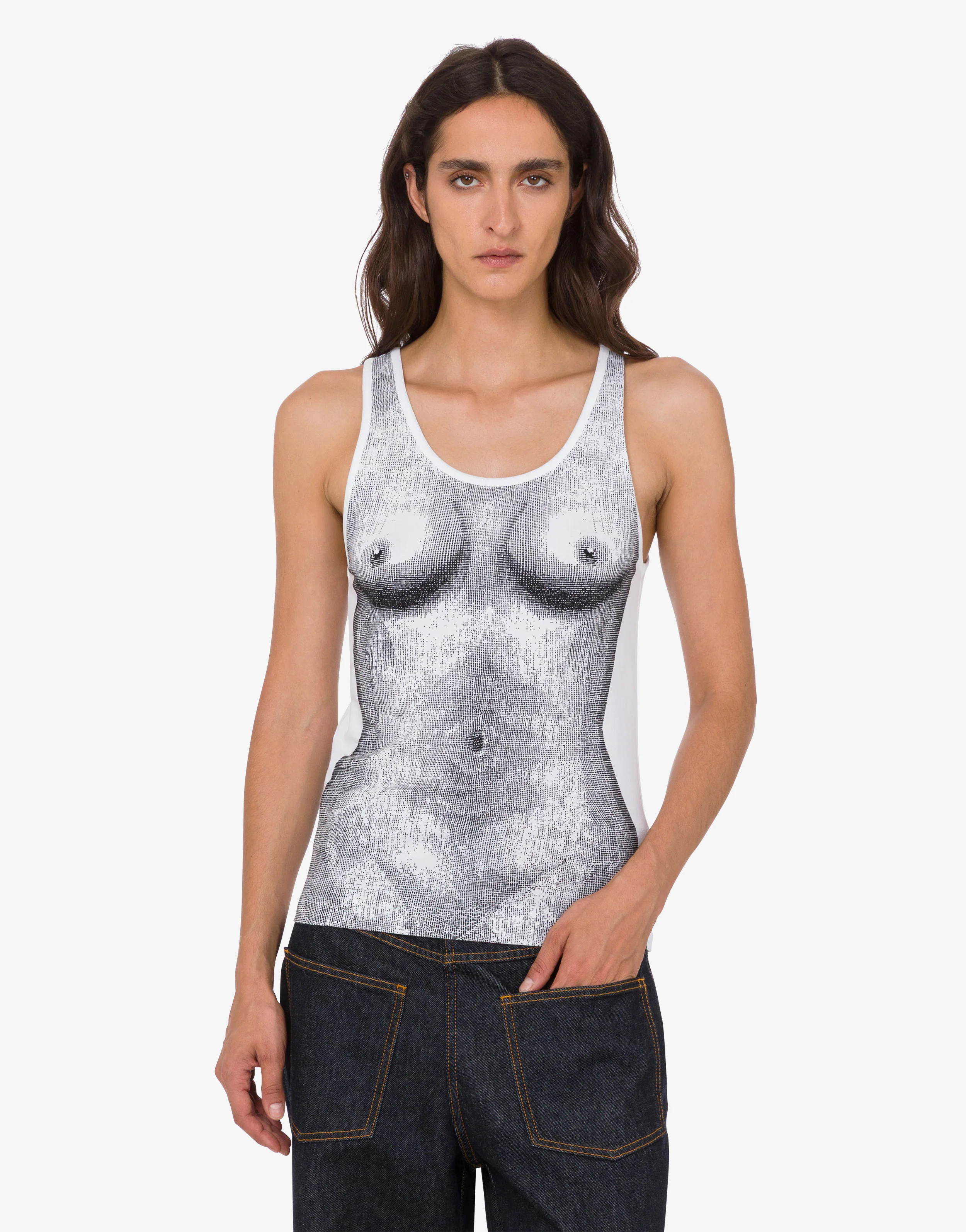 Printed stretch cotton jersey top