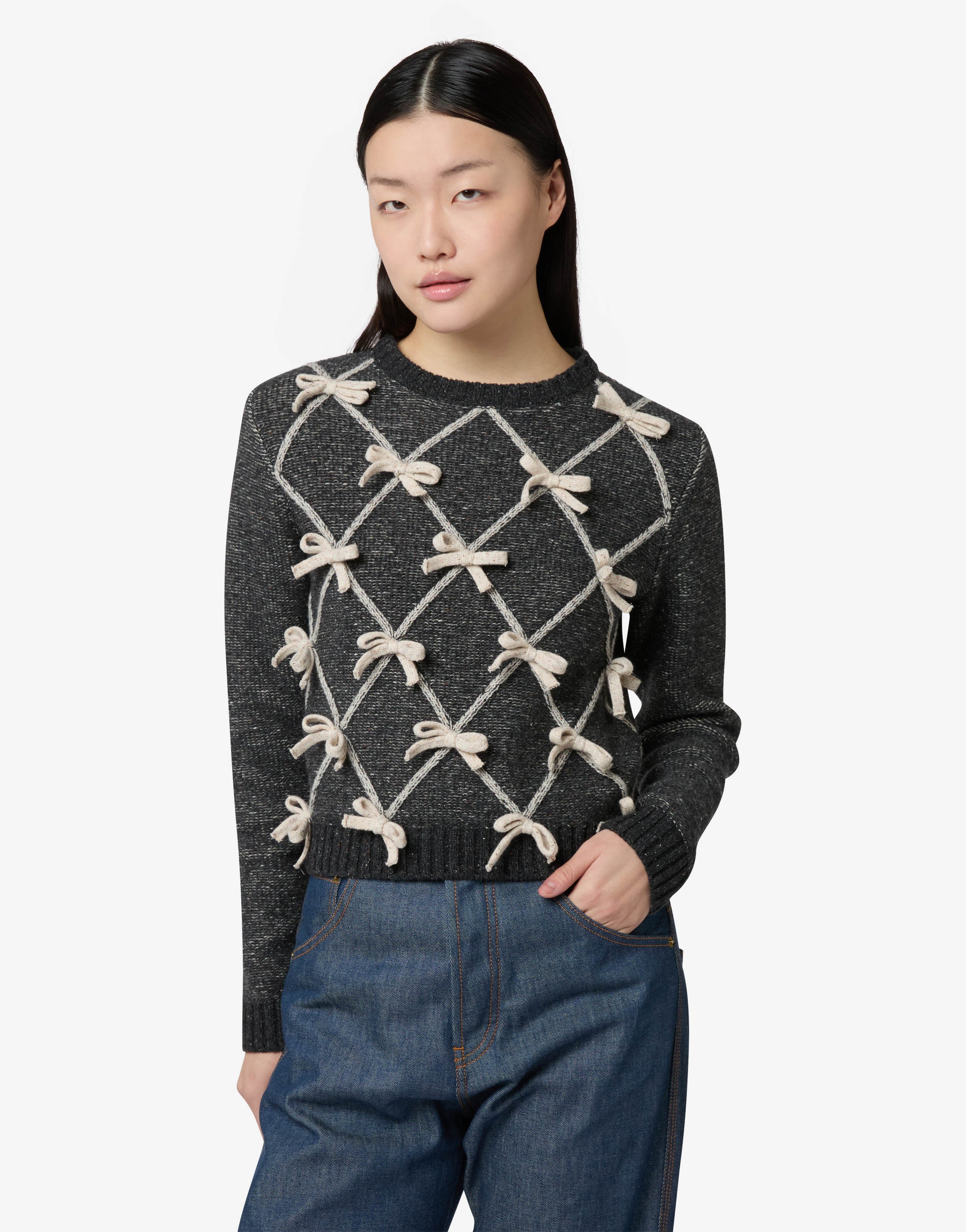 Wool-and-silk blend sweater with bows
